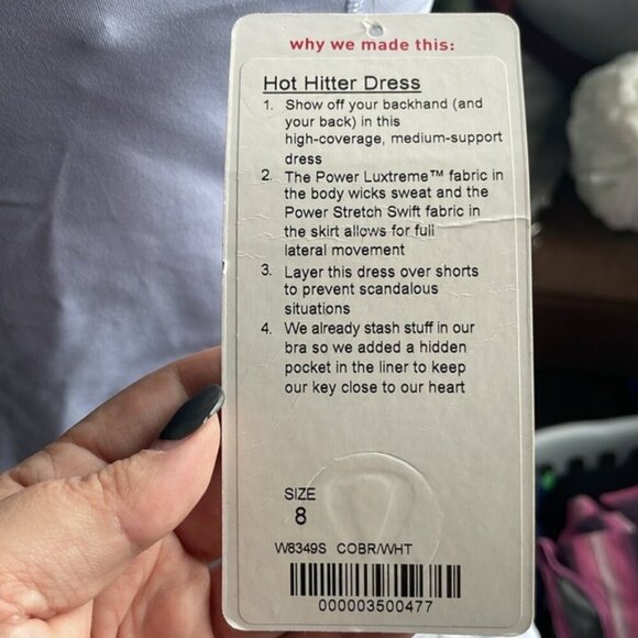 NWT Lululemon Hot Hitter Dress - Cool Breeze / White - Size 8 - Picture 4 of 5